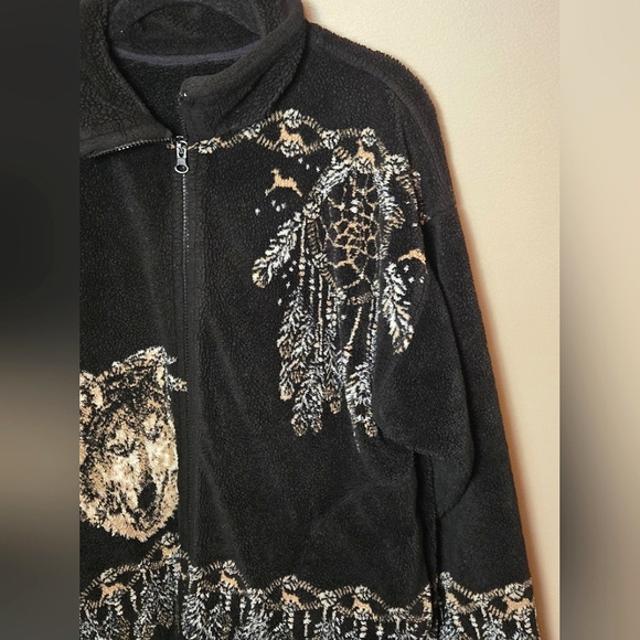 Vintage 90's Bear Ridge Wolf & Dreamcatcher Cabincore Rustic Fleece Jacket-Small - Picture 3 of 5